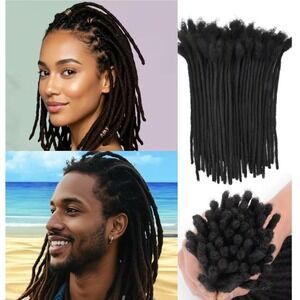 12 Inch Human Hair Dreadlock Extensions 1B Natural Black 20 Strands NEW